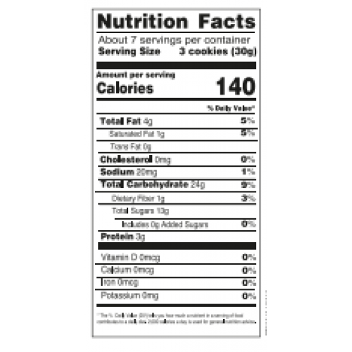 Nutrition facts Almond Biscotti in tube