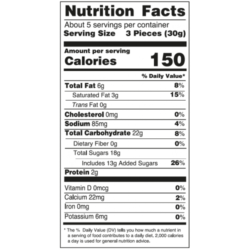 Nutrition facts Salted Caramel rolled Wafers